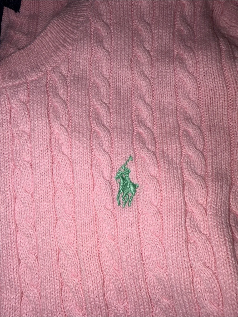 Ralph Lauren Mini-Cable Knit Cardigan with Green Pony Logo M Pink EUC
